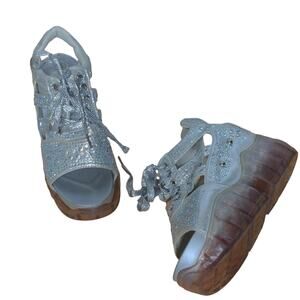 Anthony Wang Platform Sandals Silver Cutout Bedazzled Wedge Y2K 35 (US 4-4.5)